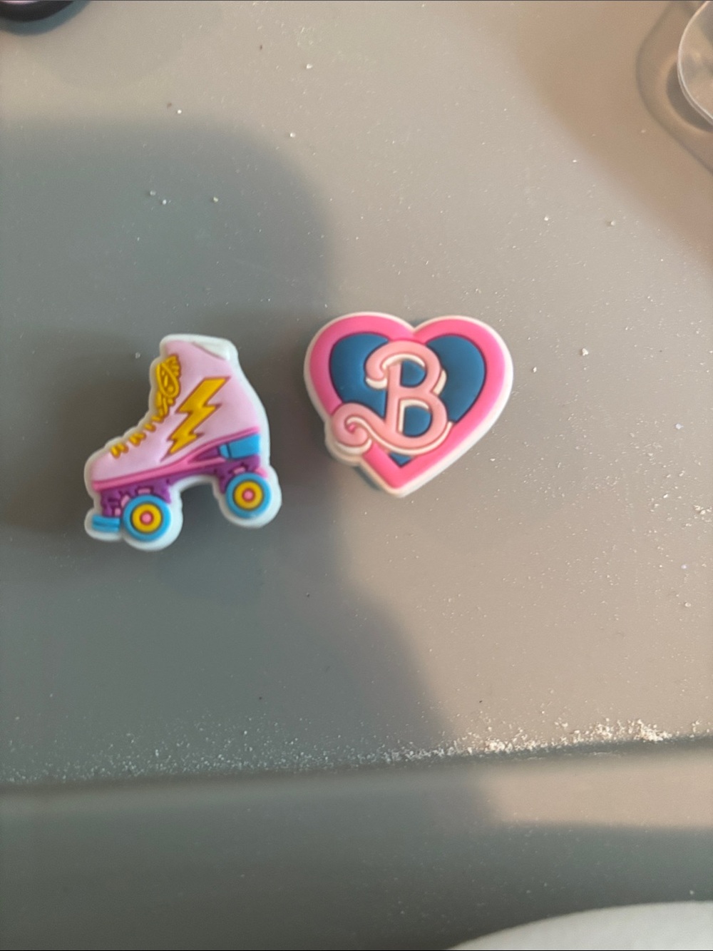 Kids Pink Roller Skate & Heart 'B' Shoe Charms Set